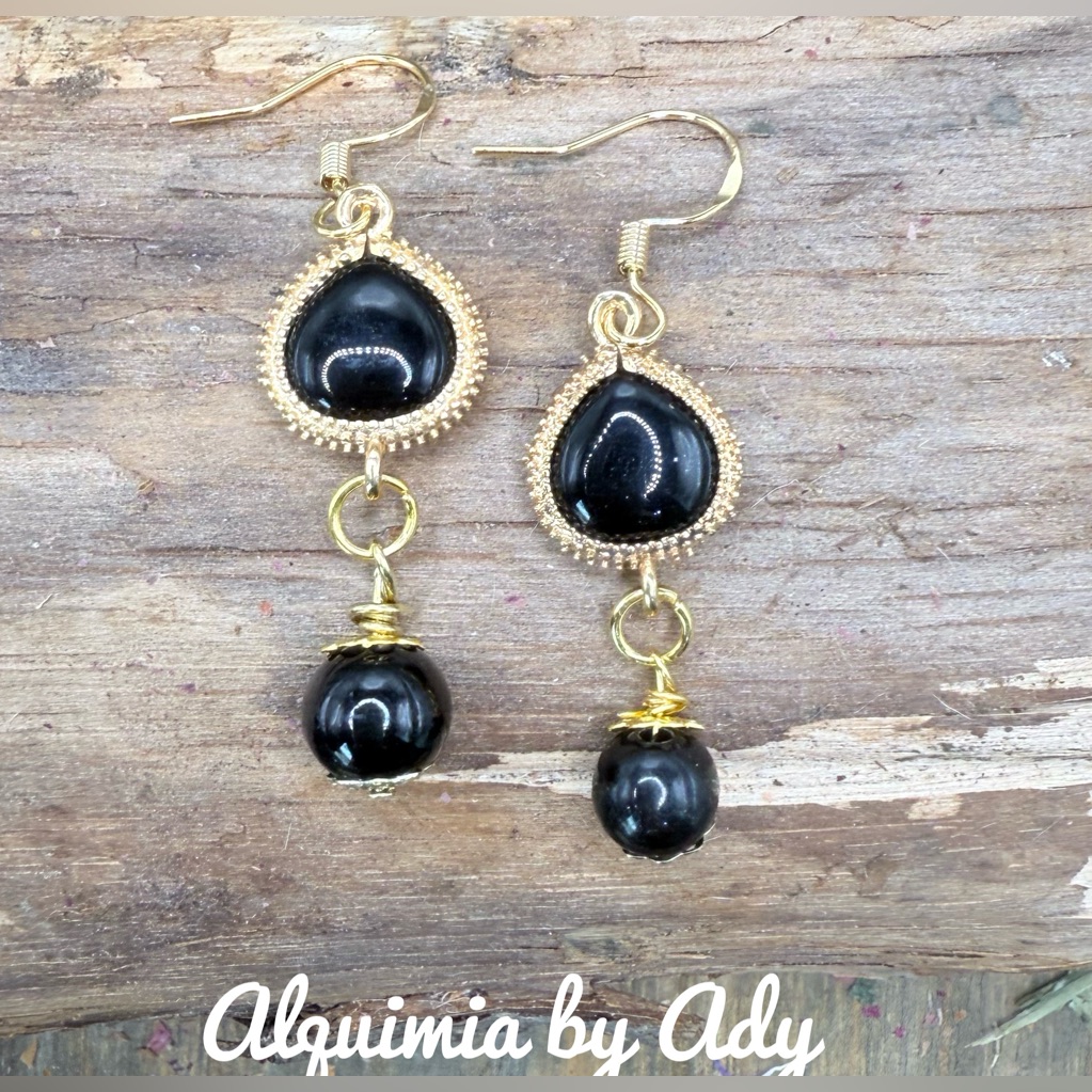 Gold And Onyx Gold Statement Fall Vibes Earrings 54$